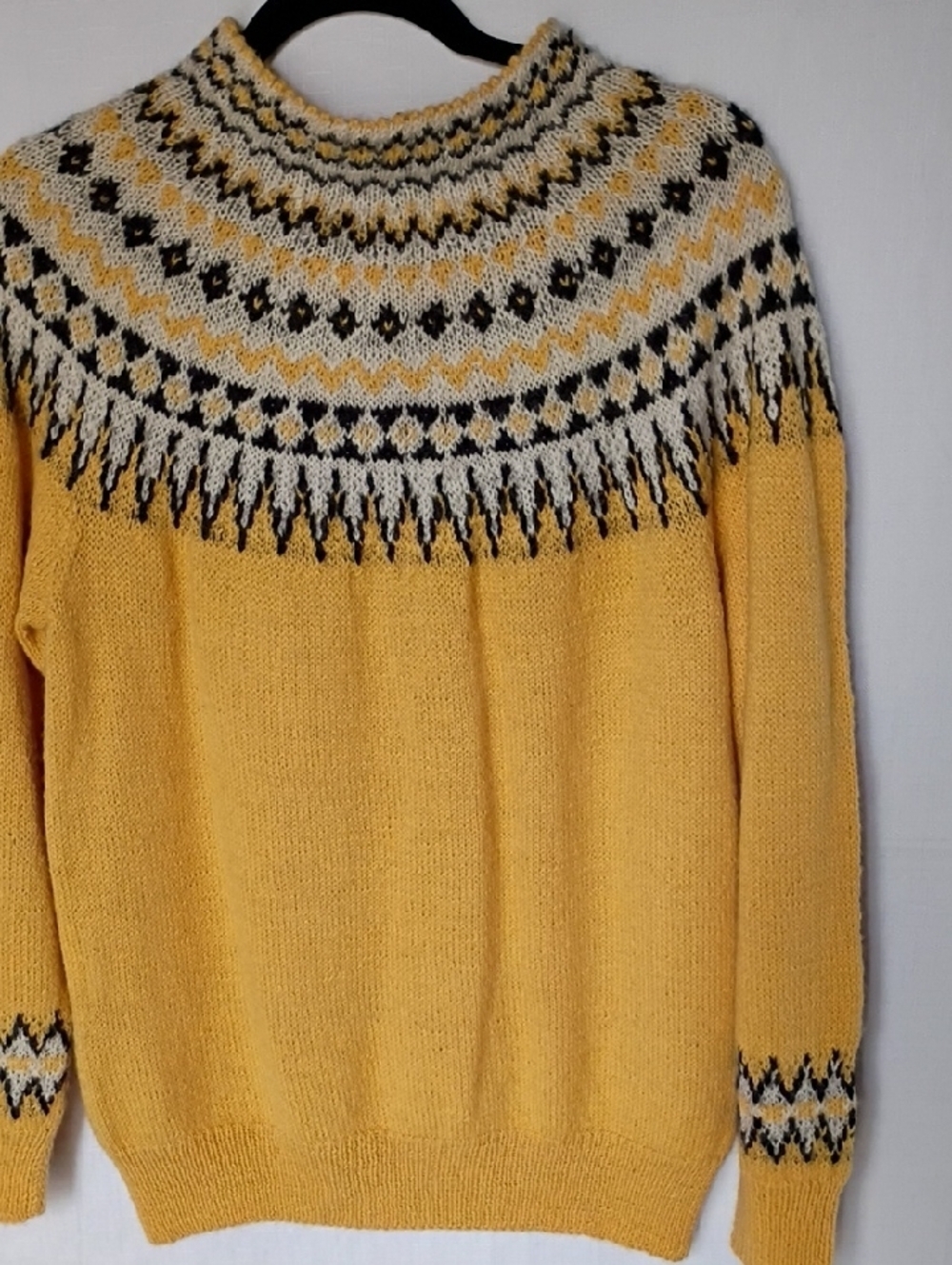 Yellow Fair Isle Yoke Button-Front Cardigan Sweater - Picture 3 of 8